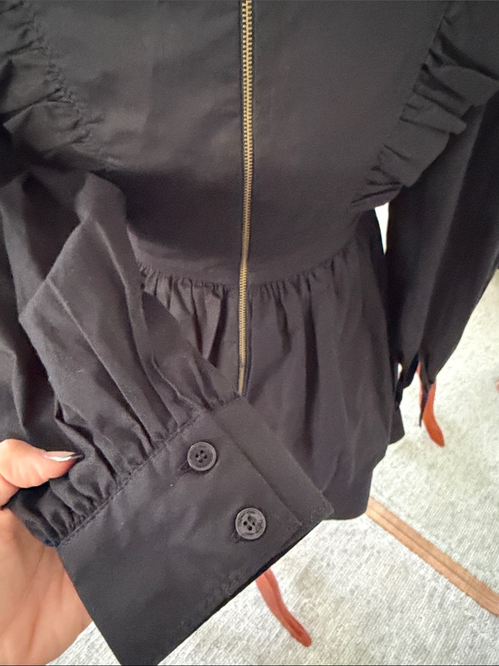 Black V-Neck Ruffle Mini Dress - Picture 6 of 12